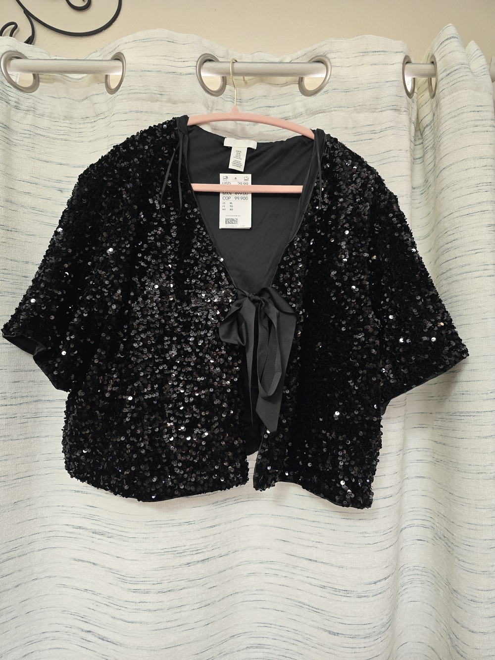 H&M Black Sequined Tie-Front Cardigan
